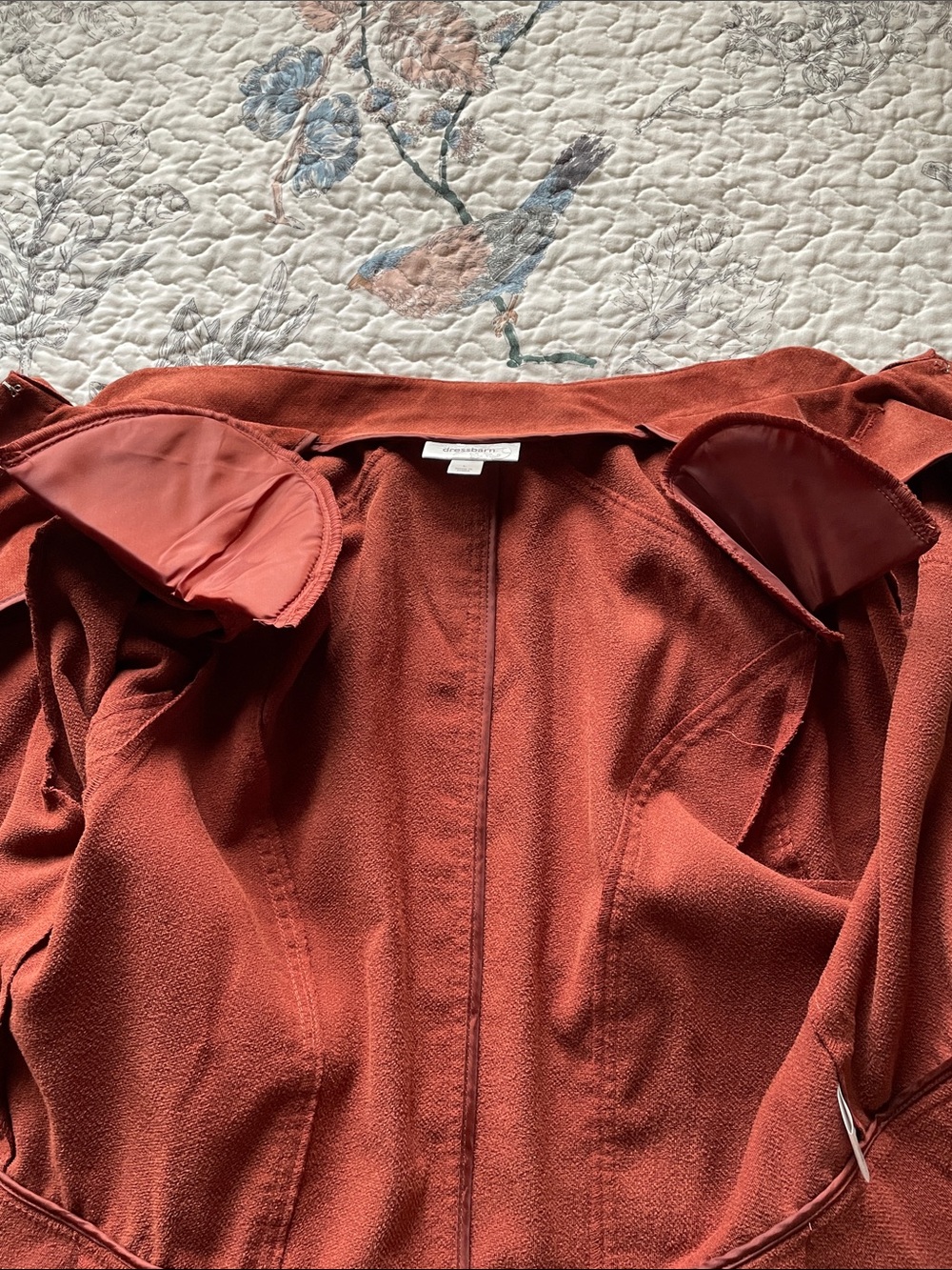 Double Breasted Suede Look Rust Color Ruffled Jacket - Picture 11 of 14